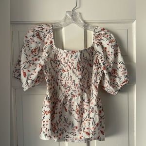 Floral Peplum Top with Smocking